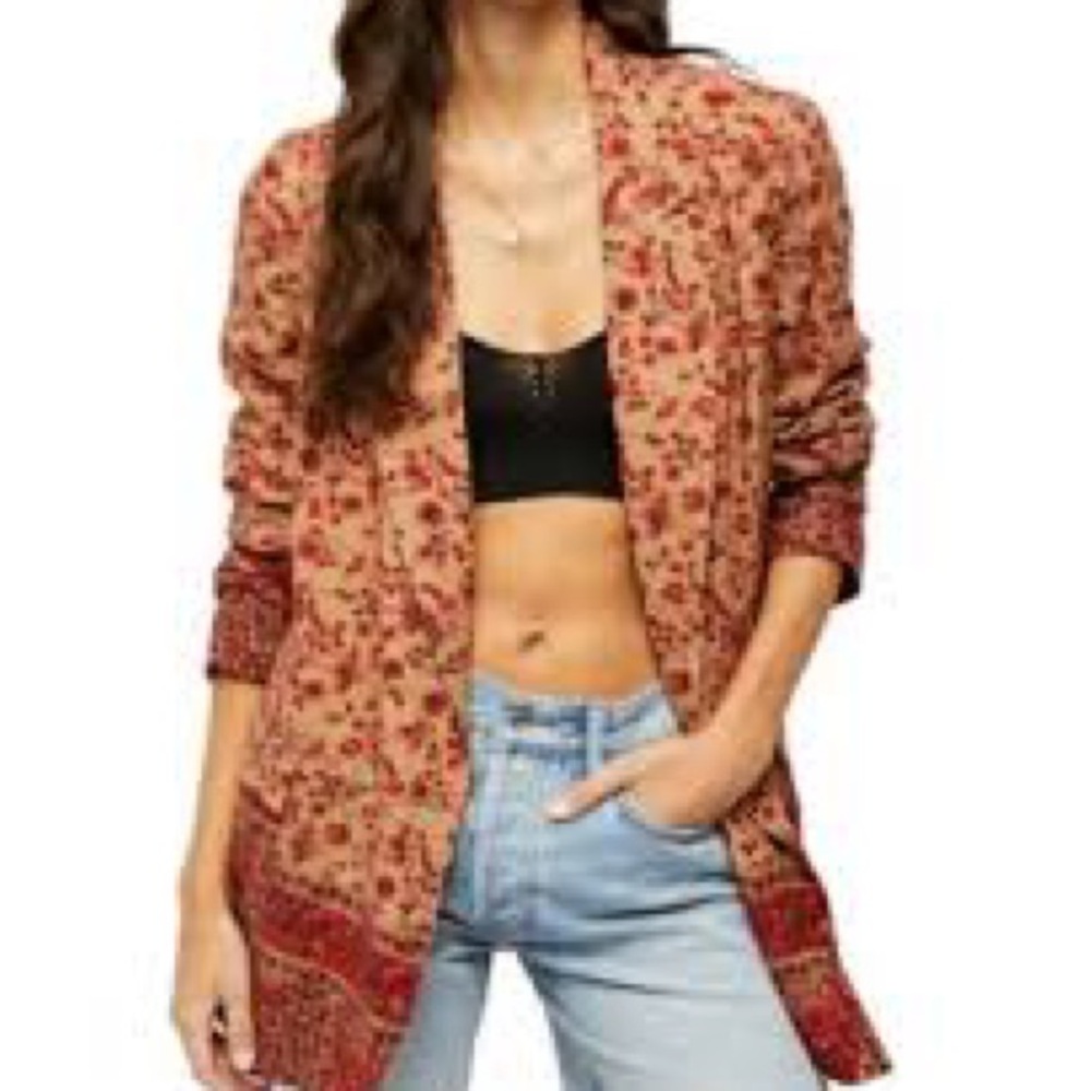 Free People Floral Patterned Open Blazer